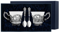 Набор чашек чайных Королевская охота+ ложки из серебра 4 предмета АргентА