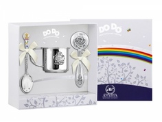 Набор детский "Ангел" из серебра с позолотой с эмалью (кружка + ложка + погремушка) 1230НБ АргентА