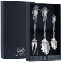Набор столовый Престиж ложка + вилка + ложка чайная из черненого серебра АргентА