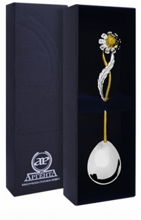 Ложка чайная Ромашка из серебра с позолотой АргентА