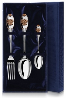 Набор столовый Единство ложка + вилка + ложка чайная из серебра с позолотой АргентА