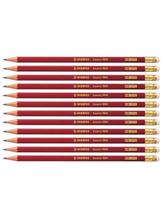 Карандаш чернографитный простой с ластиком НВ STABILO Swano, 12шт