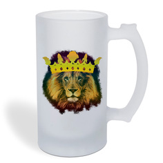 Кружка пивная CoolPodarok Лев нарисованная корона