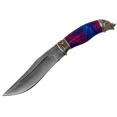 Нож ручной работы Хищник, Дамасская сталь, рукоять акрил фиолетовый Mirus Group