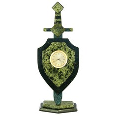 Декоративные часы из змеевика Меч и щит, высота 30 см Уральский сувенир