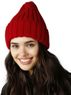 Шапка бини женская Siberika Мерлин алая, р. 54-56