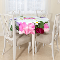 Сирень СКГБ006-13757 Скатерть круглая "Пионы и ромашка" габардин 145*145