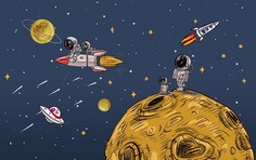 Фотообои бесшовные Космос и желтая лунаВ280смхШ448 см, Master Fresok