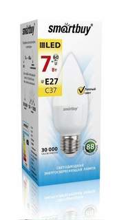 Лампа светодиодная SMARTBUY, E27, 7W, 3000K, "Свеча", арт. 553550 - (10 шт.)
