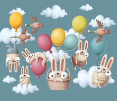 Фотообои бесшовные Кролики на воздушных шарикахВ260смхШ303 см, Master Fresok