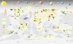 Фотообои бесшовные Детская карта с планетамиВ260смхШ427 см, Master Fresok