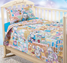 Покрывало Текс-Дизайн детское стеганое Зайкин город из бязи 110х140