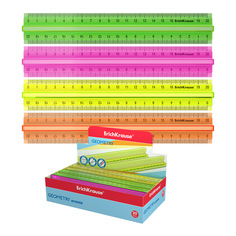 Линейка пластиковая ErichKrause Neon, 20см, из 4 цветов, в коробке-дисплее