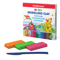 Классический пластилин ErichKrause Monsters Neon 12 цветов со стеком, 180г