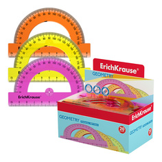 Транспортир пластиковый ErichKrause Neon, 180°/10см, из 3 цветов, в коробке-дисплее