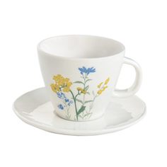 Чашка и блюдце Mille fleurs в подарочной упаковке, Вариант: С желтыми и синими цветами Мята