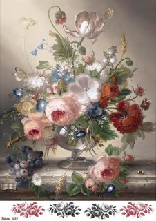 Рисовая бумага для декупажа А4 Milotto 1559 цветы пионы ваза натюрморт