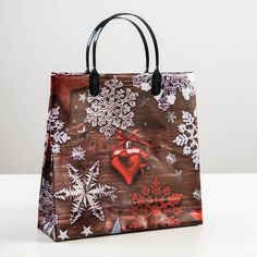 Новогодний подарочный пакет ТИКО-Пластик, 4526695 Игрушки, снежинки 24х24 5 штук