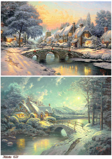 Рисовая бумага для декупажа карта салфетка А4 Milotto 1531 зима снег река дом