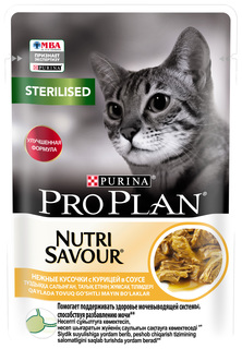 Влажный корм для кошек Pro Plan Nutrisavour Sterilised с курицей для стерилизованных, 85 г