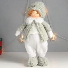 Кукла интерьерная "Мальчишка-пухляш в шапке с бомбошкой, зимний наряд" 40х22х13 см Bazar