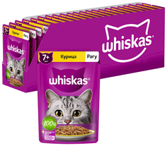 Влажный корм для кошек Whiskas рагу с курицей, старше 7 лет, 28 шт по 75 г