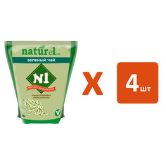 Наполнитель для туалета кошек №1 Naturel Зеленый чай комкующийся, 4 шт по 4,5 л N1