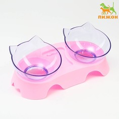 Миски для животных Пижон 30 х 15,5 х 12 см на розовой подставке, прозрачные