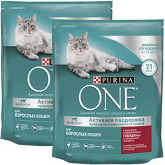 Сухой корм для кошек Purina One с говядиной и злаками, 2 шт по 0,75 кг