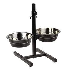 Подставка с метал. мисками Double Diner 2 х 0,38 л 43 см, черные No Brand
