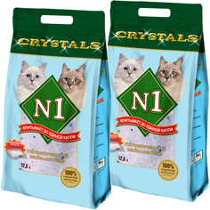 Наполнитель для туалета кошек №1 Crystals силикагелевый, 2 шт по 12,5 л N1