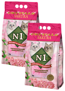 Наполнитель для туалета кошек №1 Crystals Sakura силикагелевый, 2 шт по 5 л N1