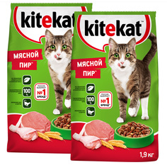 Сухой корм для кошек Kitekat Мясной пир, 2 шт по 1,9 кг