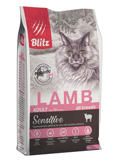 Сухой корм для кошек Blitz Sensitive Adult Cat Lamb с ягненком, 2 шт по 2 кг