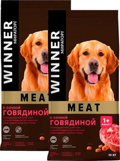 Сухой корм для собак средних и крупных пород Winner Meat с сочной говядиной, 2 шт по 10 кг