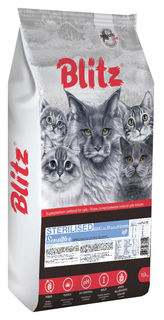 Сухой корм для кошек Blitz Sensitive, для стерилизованных, с индейкой, 10 кг
