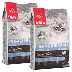 Сухой корм для кошек Blitz Sensitive, для стерилизованных, индейка, 2 шт по 2кг
