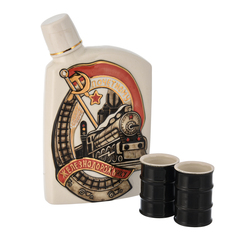 Штоф со стопками "Почетному железнодорожнику". Гжель Russia The Great