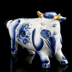 Штоф фарфоровый "Бык". Гжель Russia The Great