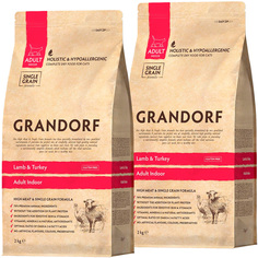 Сухой корм для кошек Grandorf Indoor ягненок, индейка, 2 шт по 2 кг