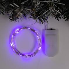 Гирлянда Нить 2 м роса, IP20, серебристая нить, 20 LED, свечение фиолетовое, CR2032х2 No Brand