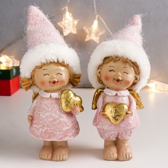 Новогодняя фигурка Малышка-ангел в розовом с золотым сердцем 7567908 1 шт. No Brand