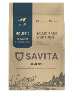 Сухой корм для кошек Savita Adult Cats лосось и белая рыба, 400 г