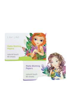 Матирующие салфетки для лица LIMONI от жирного блеска зеленые и лиловые 160 шт
