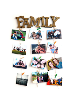 Mультирамка для фотографий Family 40 см из дерева, фоторамка с прищепками Семья Roomton