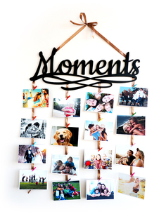 Фоторамка коллаж Roomton Moments 55 см черная с 20 прищепками, мультирамка для фото