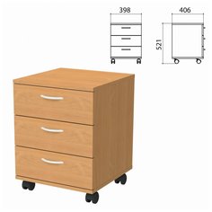 Тумба подкатная "Бюджет", 398х406х521 мм, 3 ящика, груша ароза, 402952-336 No Brand