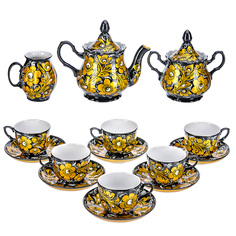 Чайный сервиз на 6 персон "Кудрина золотая". Хохлома No Brand