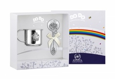 Набор детский "Ангел" из серебра с позолотой с эмалью (кружка + погремушка) АргентА