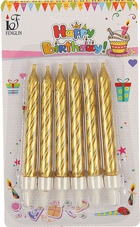 Свечи для торта Золотые Happy Birthday 6 шт. No Brand